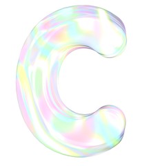 3d transparent letter C colored with pastel colors