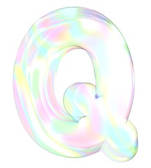 3d transparent letter Q colored with pastel colors
