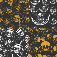 Set of backgrounds Seamless emblems of skulls