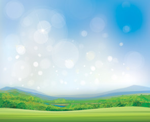 Obraz premium Vector summer landscape, beautiful, sunny day.