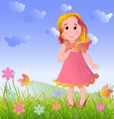 little girl on summer meadow