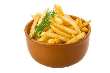 French fries on white background