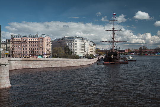 old frigate on the embankment of St. Petersburg