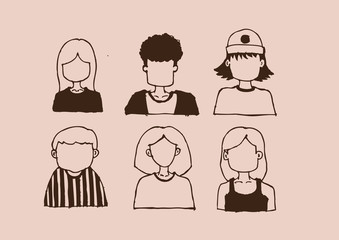 Cartoon faces Set hand drawing illustration