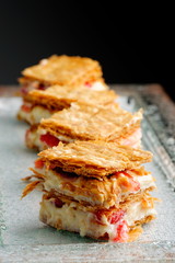 French gourmet strawberry mille feuille with whipped sour cream