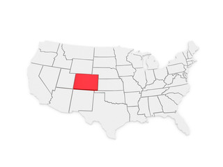 Three-dimensional map of Colorado. USA.