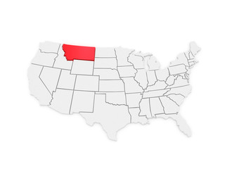 Three-dimensional map of Montana. USA.