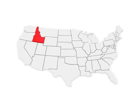 Three-dimensional map of Idaho. USA.