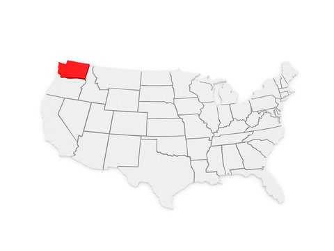 Three-dimensional map of Washington. USA.