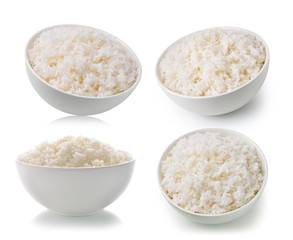 Rice in a bowl on a white background