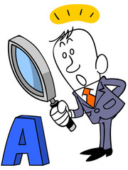 ビジネスマンと虫眼鏡と答え