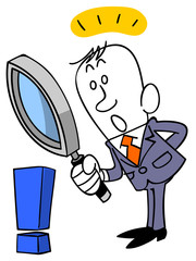 ビジネスマンと虫眼鏡とエクスクラメーションマーク