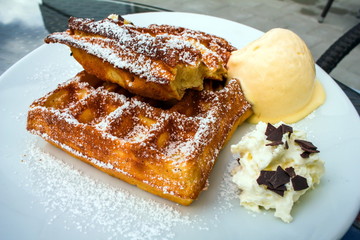 Waffle with ice and cream