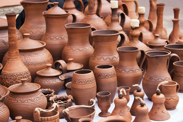 Fototapeta na wymiar vintage pottery pots with ornament