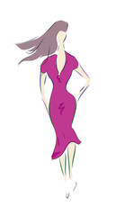 Fashion Design Sketch of a Model with a Dress