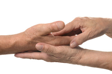 Couple of hands on white