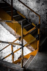 stair in old and dirty building of factory.