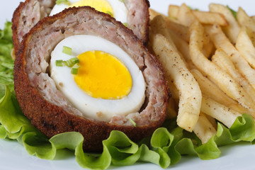 by scotch egg and fried potatoes macro