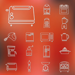 kitchen appliances and tools outline icons