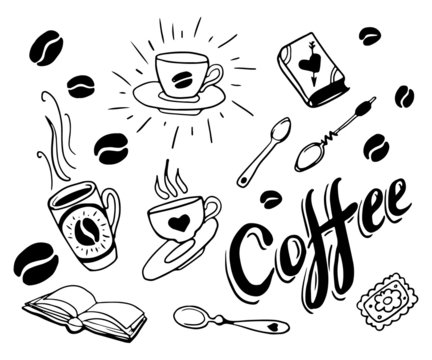 Fototapeta Set of hand drawn coffee theme elements