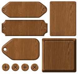 Wooden plaque isolated on white background, set