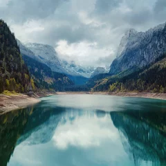 Foto op Aluminium Alpine meer met dramatische lucht en bergen. Tirol, Oostenrijk © gilitukha