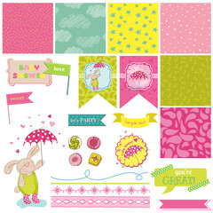 Baby Bunny Shower Theme - Scrapbook Design Elements - in vector