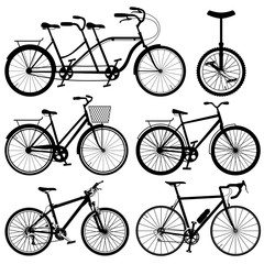 set of silhouettes of bicycles
