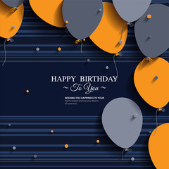 Vector birthday card with balloons and birthday text.