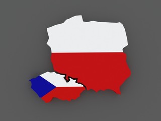 Czech Republic and Poland. map.