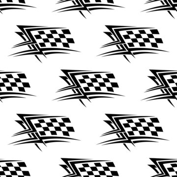 Black and white checkered flag seamless pattern