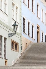 City street lamp and stone stairway