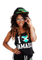 Girl with hat and glasses.