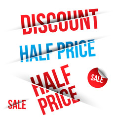 Discount half price sale text.