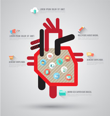 Heart template with flat icons.