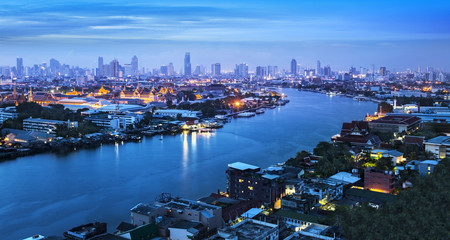 Chao Phraya River with Grand Palace, Bangkok,Thailand.