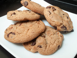 Chocolate chip cookies served in a plate