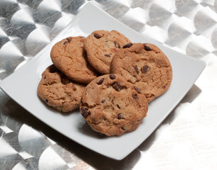 Chocolate chip cookies served in a plate