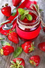 .Fresh and healthy homemade strawberry jam on the table