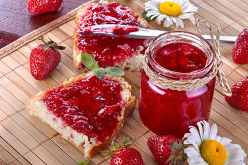 .Fresh and healthy homemade strawberry jam on the table