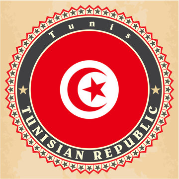 Vintage label cards of Tunisia flag.