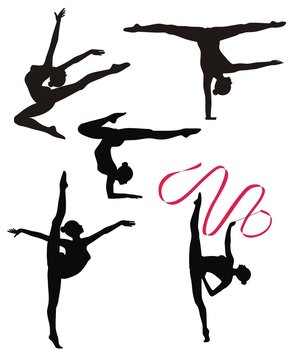 Silhouettes of gymnasts