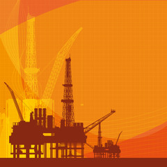 Orange vector background with oil platform