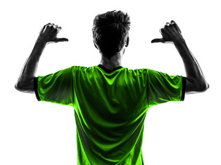 rear view portrait soccer football player young man pointing  si