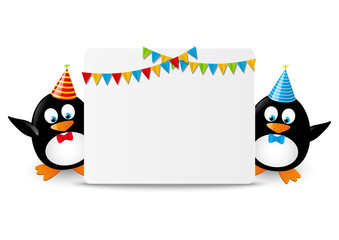 Funny penguins with greeting card