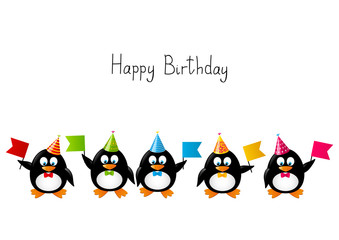 Funny penguins with party flags