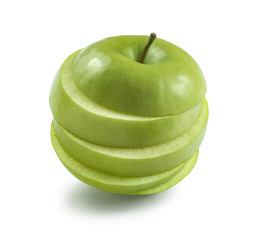 Top sliced green cooking apple on white background isolated