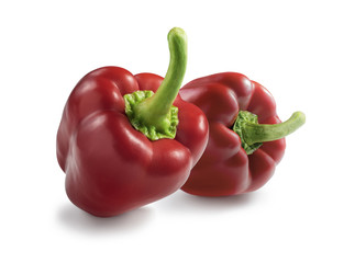 Two perfect bell peppers isolated on white background
