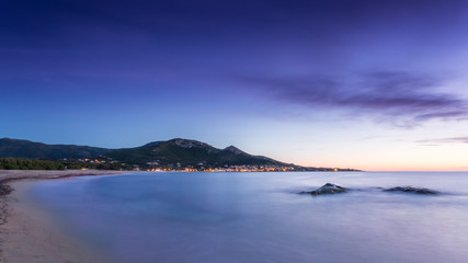 Sunset over Algajola beach in Corsica