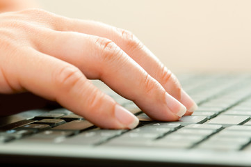 Woman hand typing on the notebook
